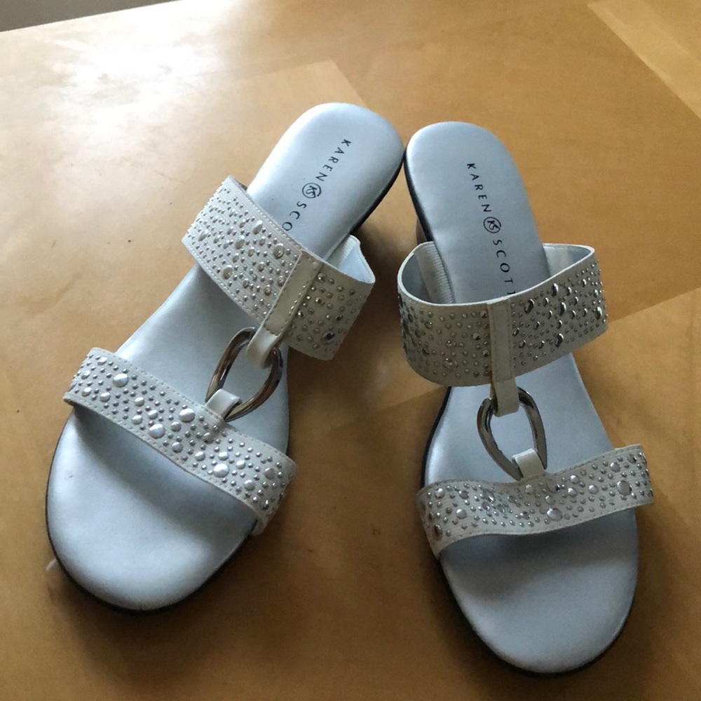 sandal with small heel has shiny stones comfortabl